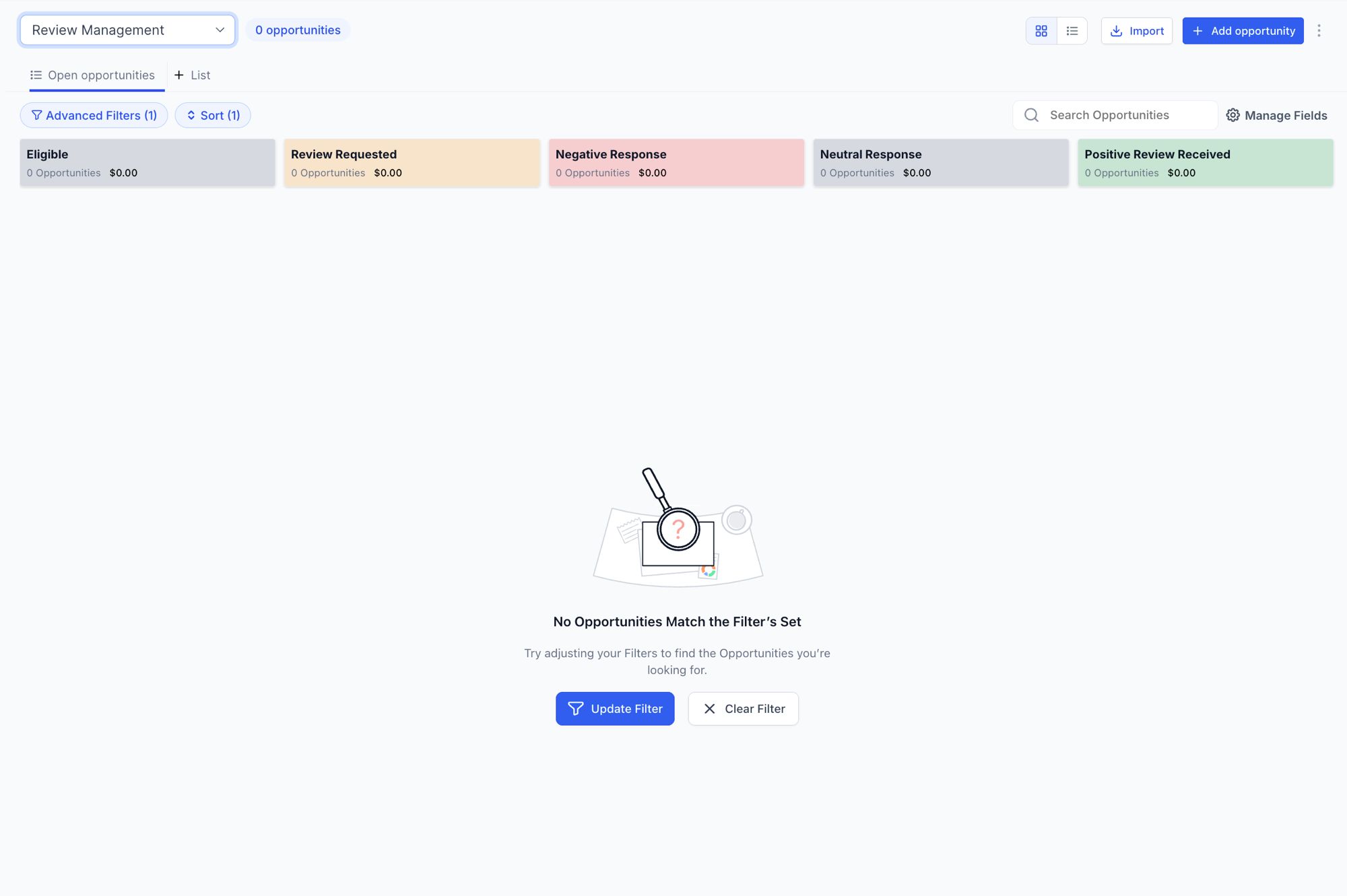 Review Management pipeline board with review-journey stages