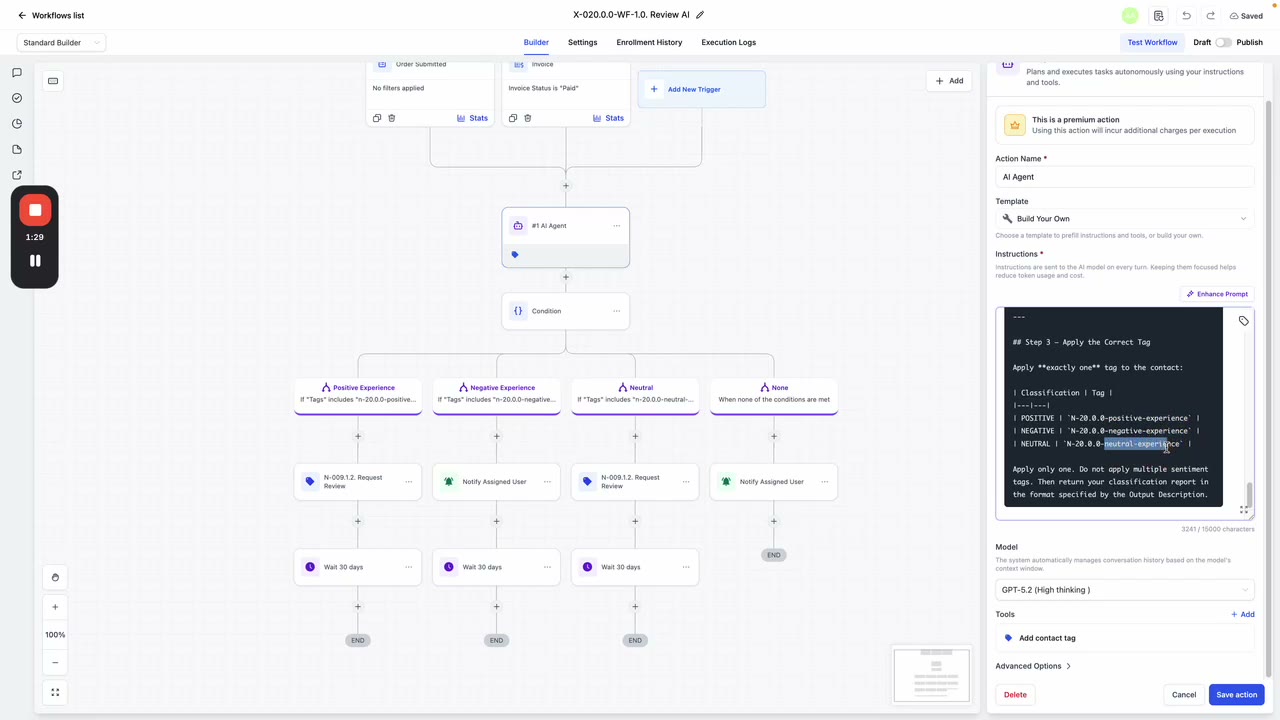 AI review classifier workflow